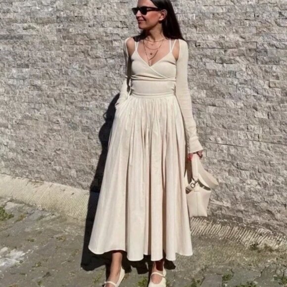 NWT ZARA RUFFLY WAIST SKIRT WHIT POCKETS - Picture 1 of 15